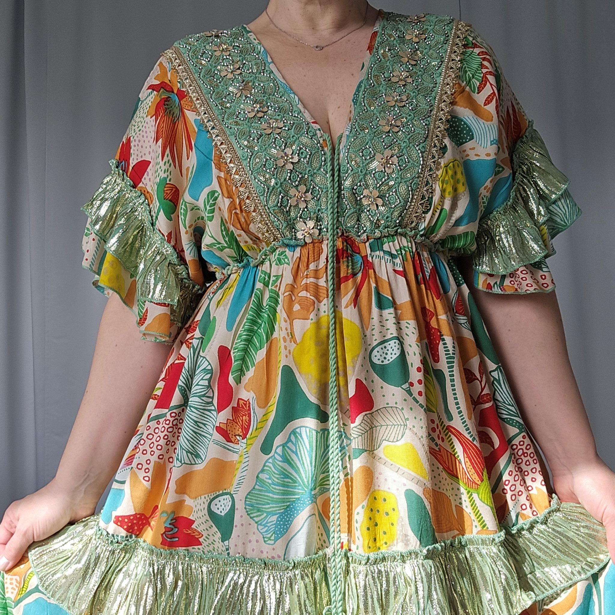 Boho Maxikleid mit aufwendiger Stickerei – 100 % Baumwolle