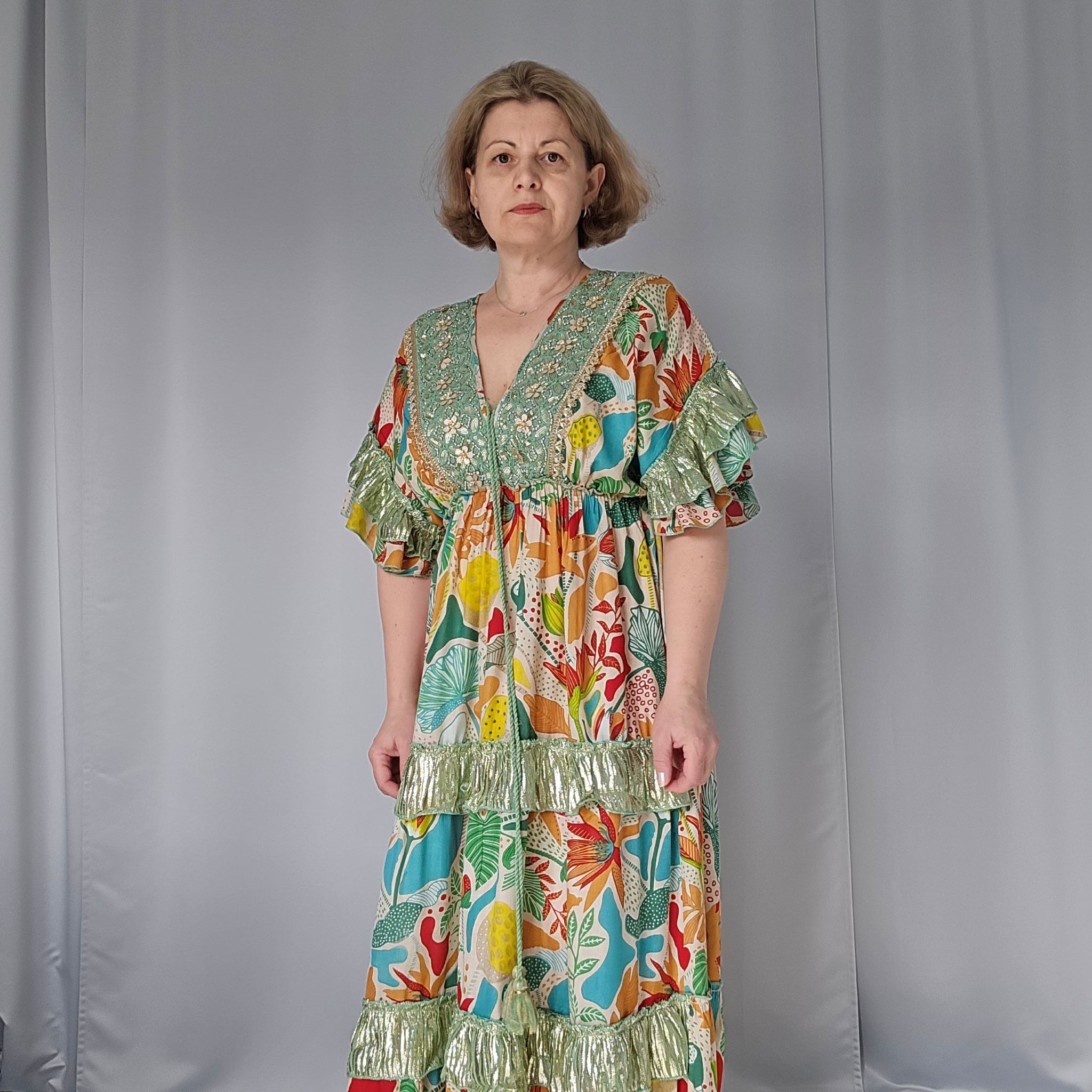 Boho Maxikleid mit aufwendiger Stickerei – 100 % Baumwolle