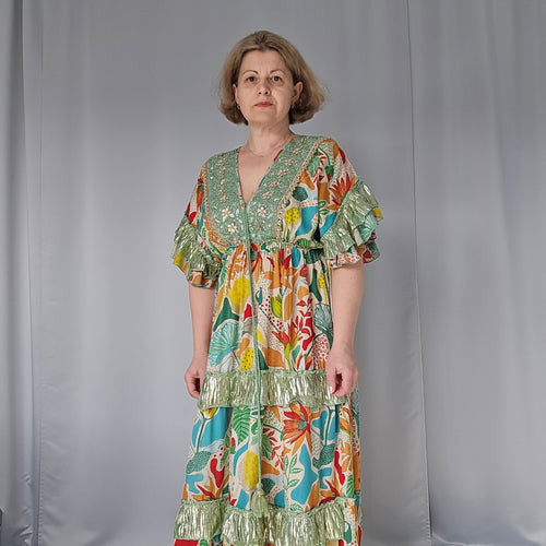 Boho Maxikleid mit aufwendiger Stickerei – 100 % Baumwolle