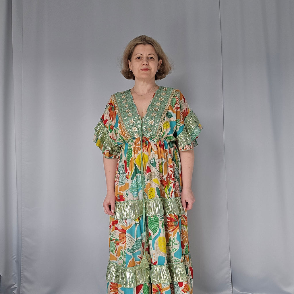 Boho Maxikleid mit aufwendiger Stickerei – 100 % Baumwolle