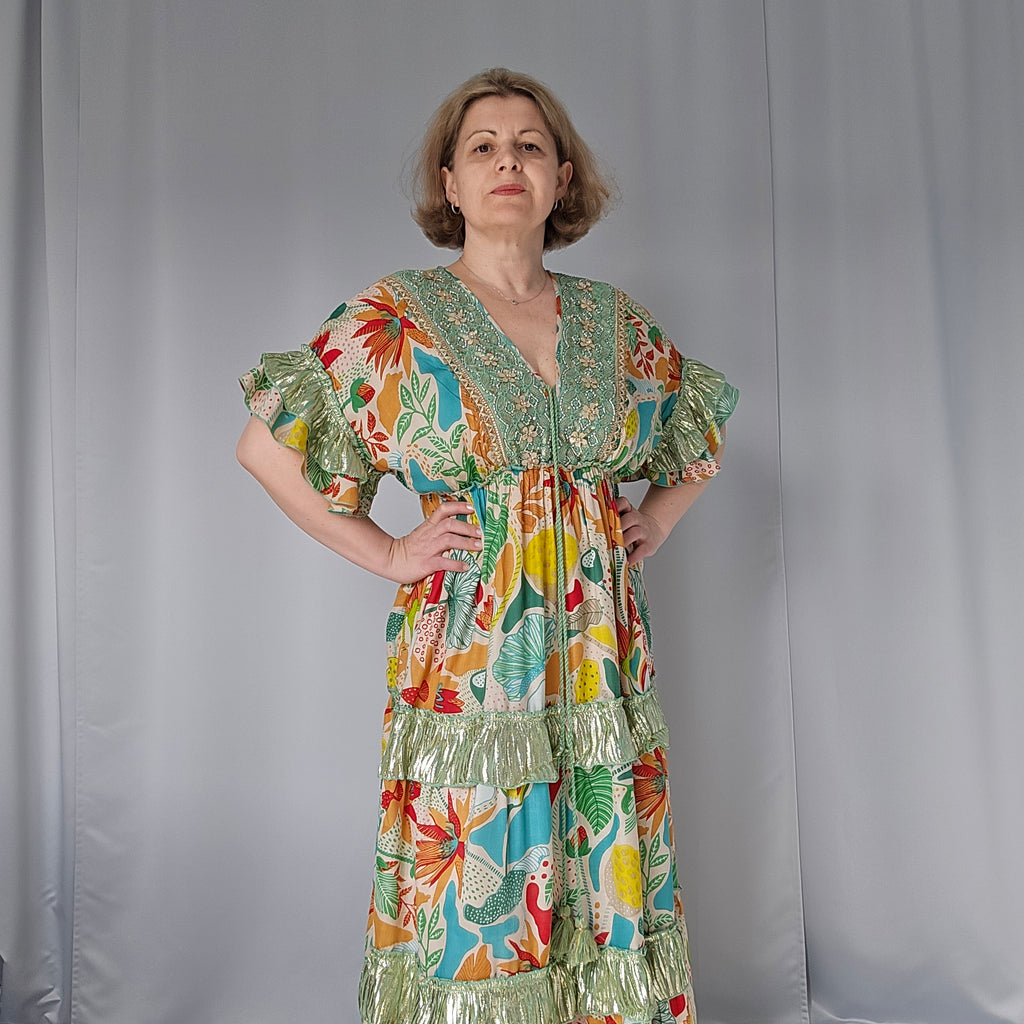 Boho Maxikleid mit aufwendiger Stickerei – 100 % Baumwolle