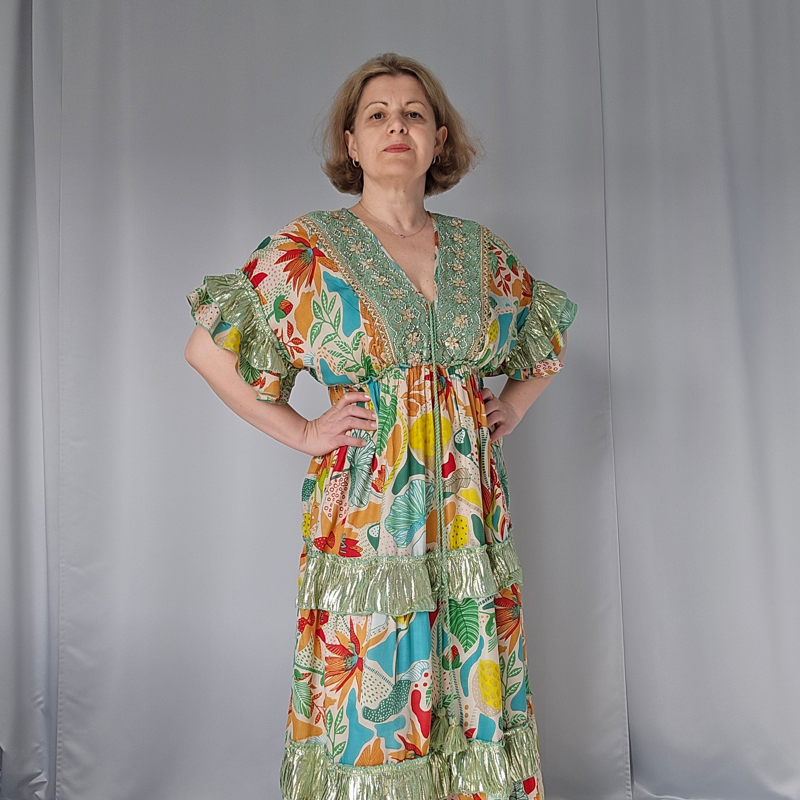 Boho Maxikleid mit aufwendiger Stickerei – 100 % Baumwolle